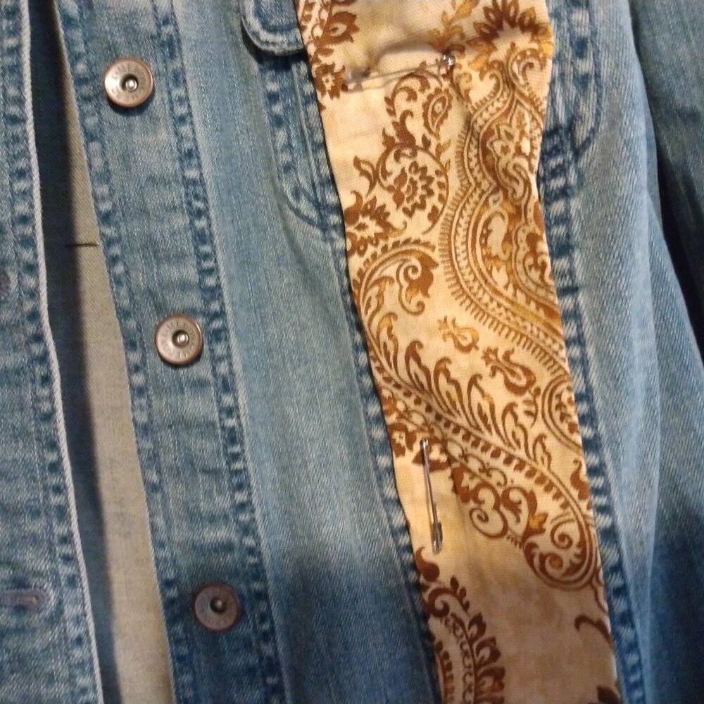 Upcycled Denim Jean Jacket XL Boho Rocker Patches Artsy Festival Mixed Media - Picture 3 of 15